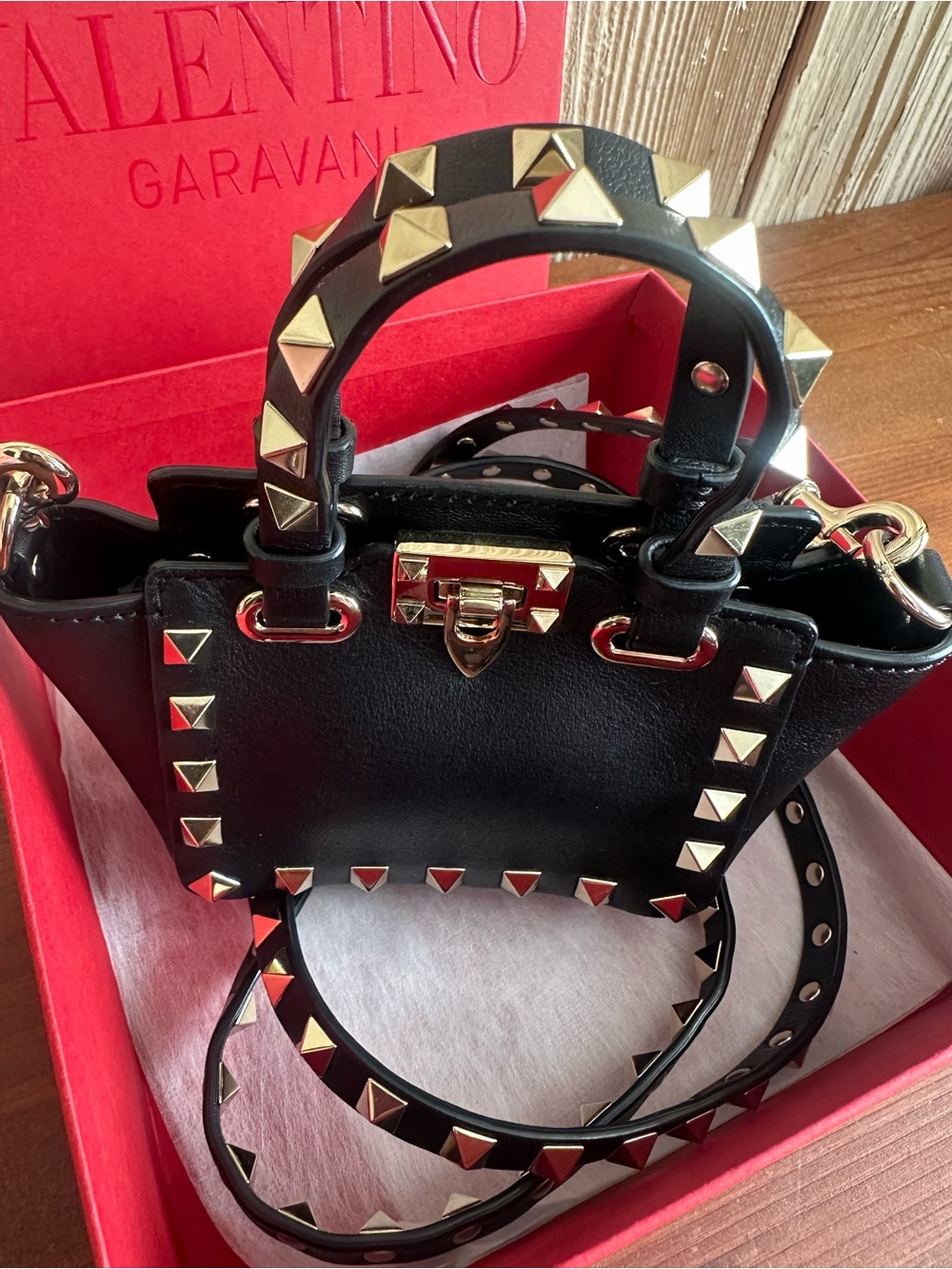 Valentino Garavani NIB Black Leather Mini Rockstud Crossbody Shoulder Bag - Picture 8 of 15